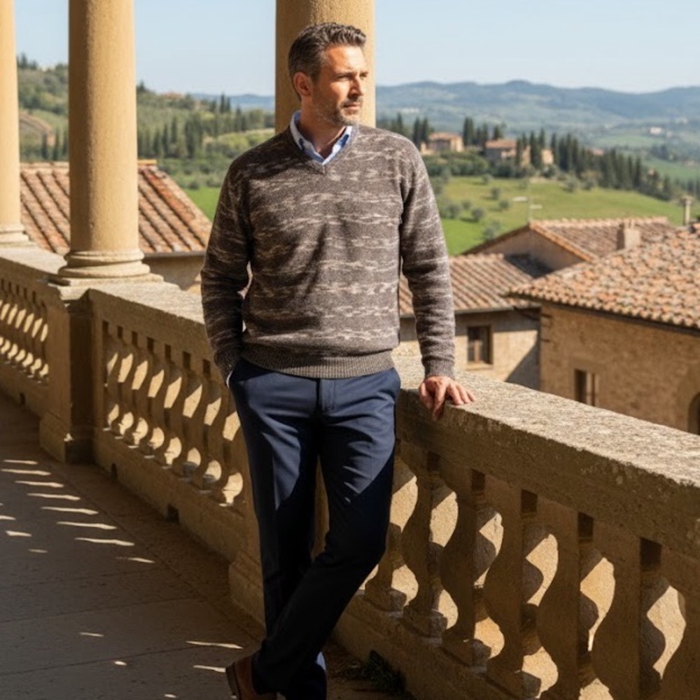 Zegna Lightweight Wool Blend V-Neck in an Earthy Multi-Tonal Knit - Size 50/M - Picture 5 of 14